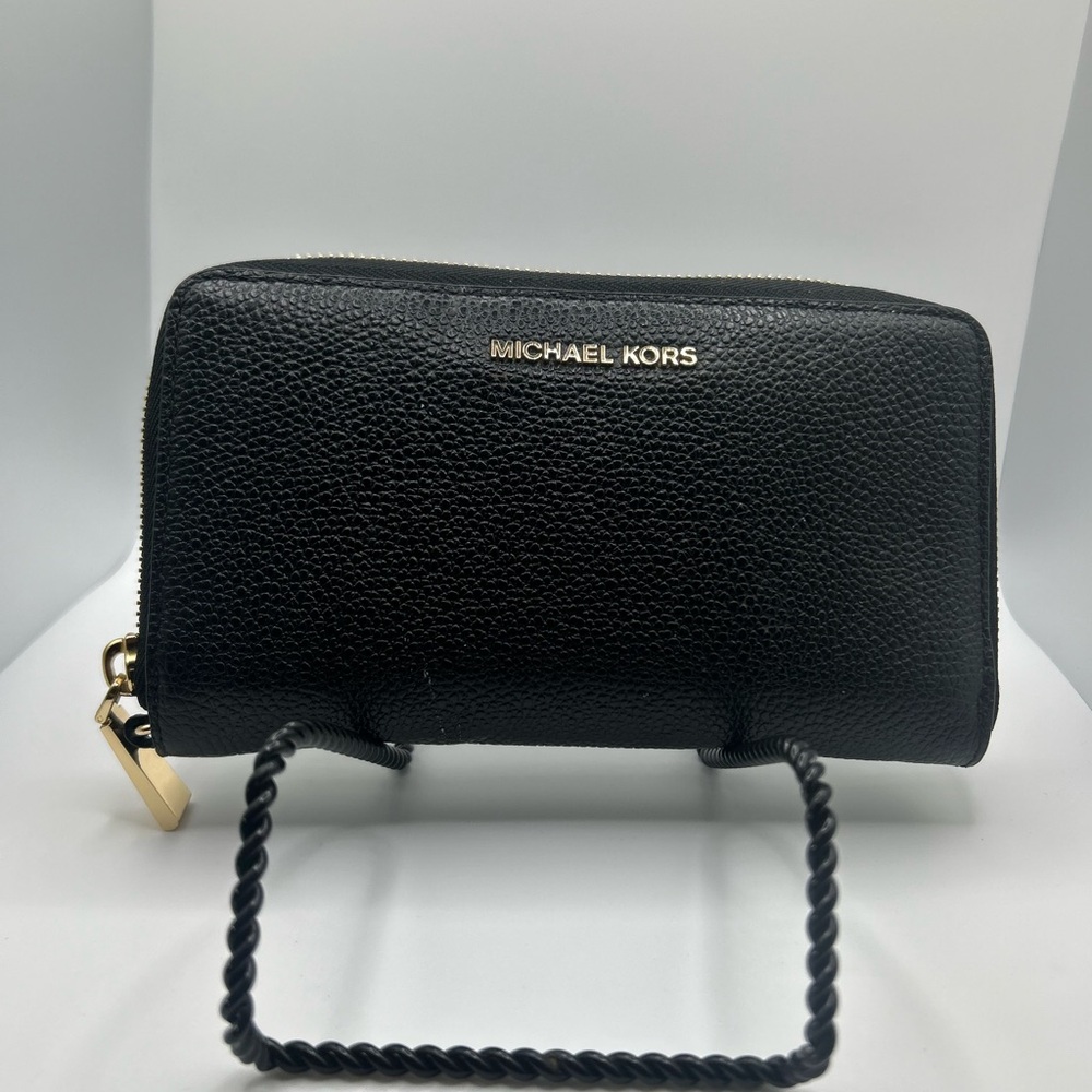 Michael Kors Black Wristlet with Gold Accents